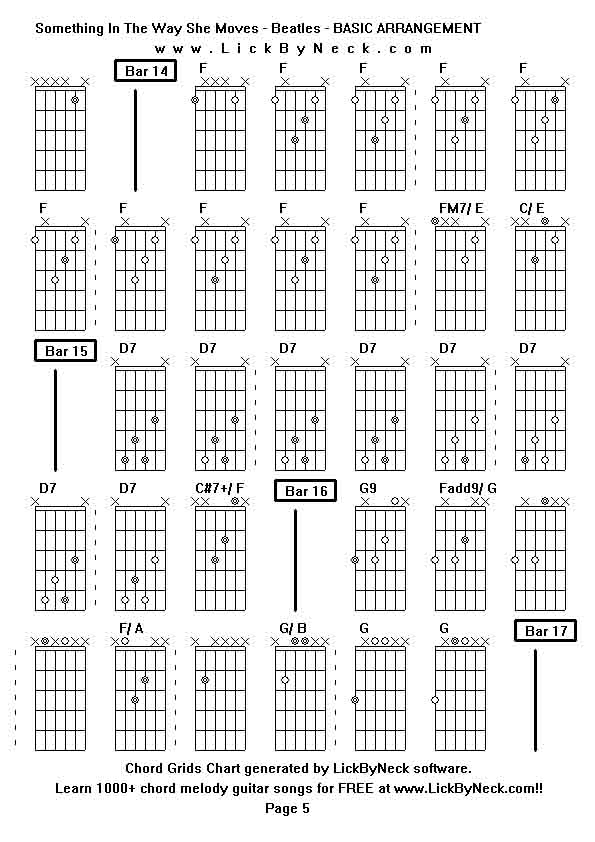 Chord Grids Chart of chord melody fingerstyle guitar song-Something In The Way She Moves - Beatles - BASIC ARRANGEMENT,generated by LickByNeck software.